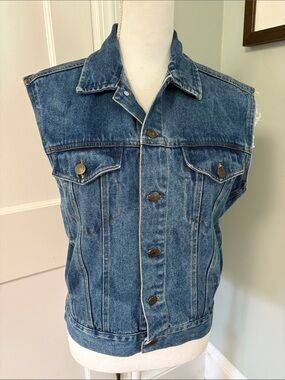 Vintage Open Trails Blue Denim Vest Classic Sleeveless Jean Jacket size M 8/10